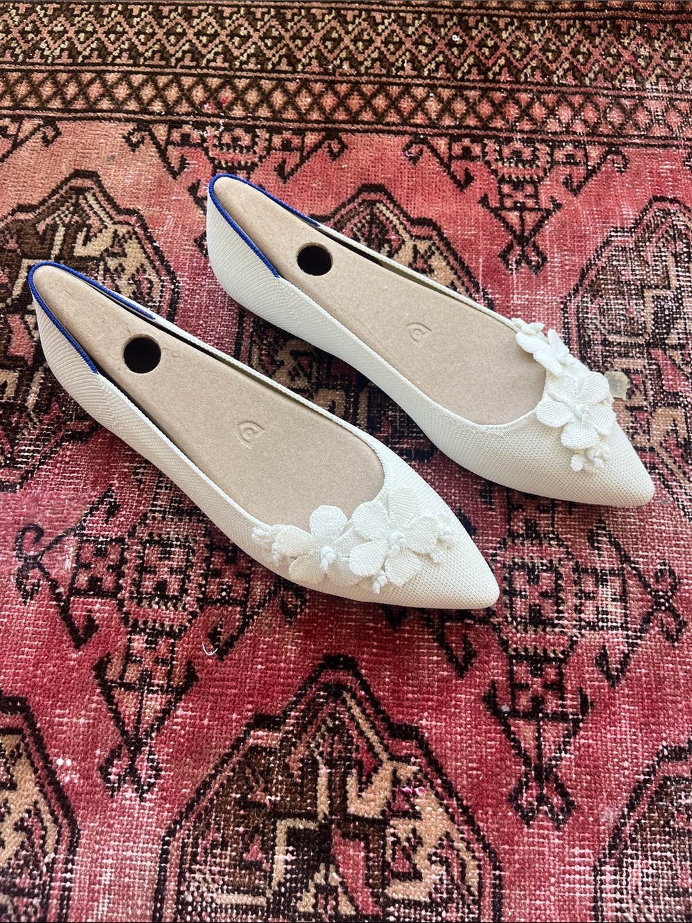 Rothy's Ivory Floral Ballet Flats with Brown Soles